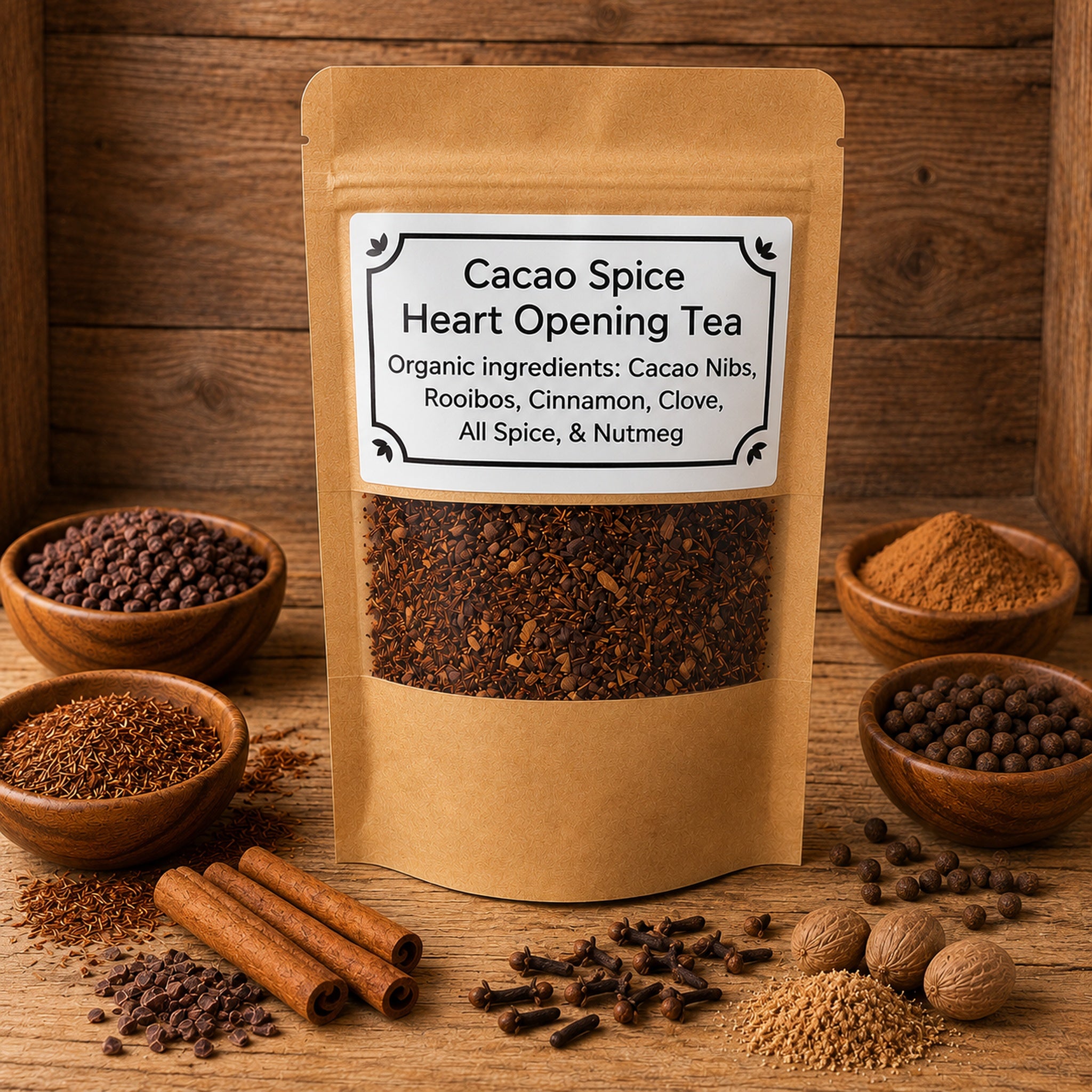 Cacao Spice Heart Opening Tea (Cacao Nibs, Rooibos, Cinnamon, Cloves)